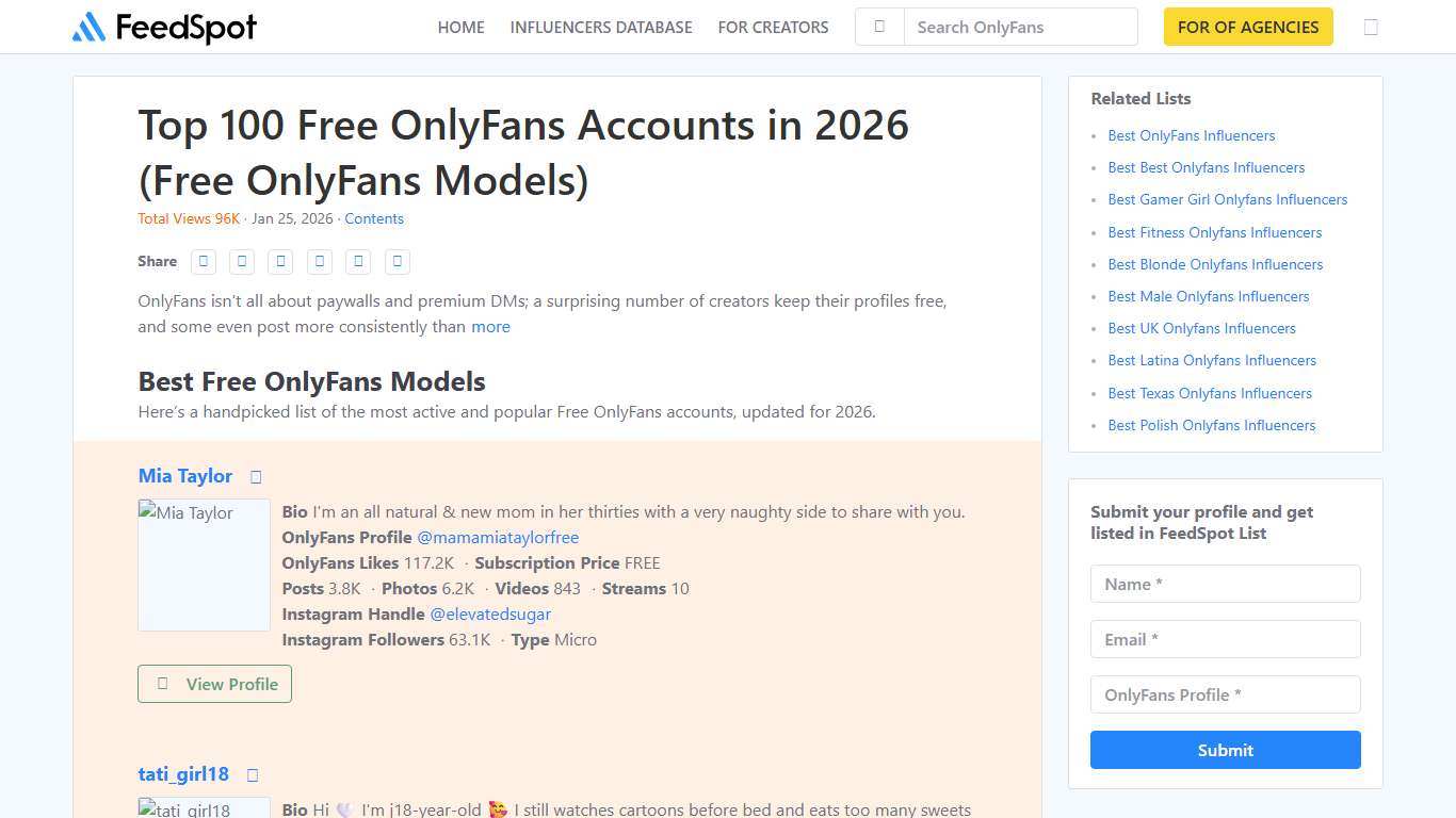 Top 100 Free OnlyFans Accounts in 2026 (Free OnlyFans Models)