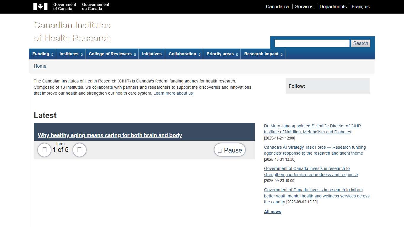 Welcome to the Canadian Institutes of Health Research - CIHR